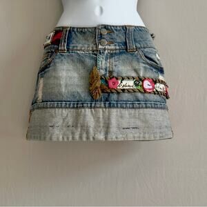HINT Vintage Y2K Cuffed Micro Mini Low Rise Jean Skirt  Size 4